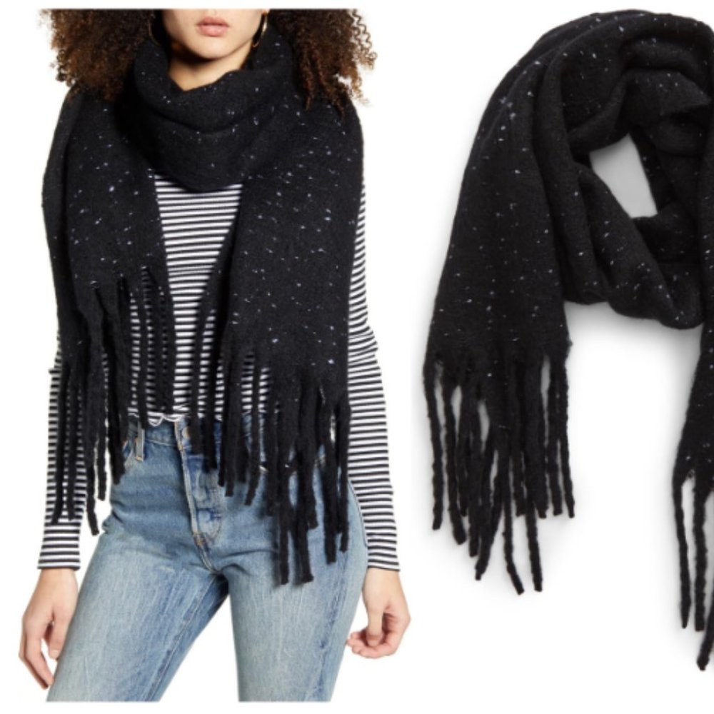 BP Speckled Fringe Trim Muffler Chunky Oversized Scarf